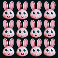 Cute Pink Rabbit Dolls With Various Smiling Faces On Dark Background