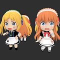Cute Anime Dolls in Maid Outfits with Blonde and Orange Hair Different Expressions and Poses