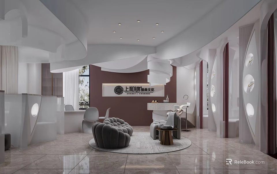 Elegant Modern Wedding Dress Store Showroom With Bridal Gowns And Reception Area 3d model 