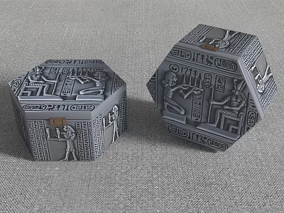 Egyptian Style Decorative Ornament Set With Hexagonal Boxes And Hieroglyphic Carvings 3d model