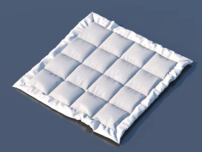 White Square Cushion With Quilted Pattern And Frilled Edges On Blue Background 3d model