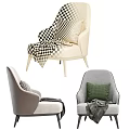 Beige Upholstered Leisure Chair With Geometric Pillow Gray Blanket Leather Trim Arms Black Metal Legs