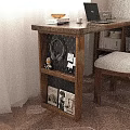 Cozy Bedroom Wooden Desk With Laptop Lamp Coffee Cup Books And Vase