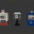 Modern Red Blue Newspaper Kiosks With Digital Display Screen Stand 3d model