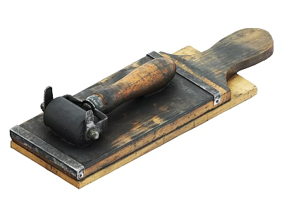 Vintage Woodworking Tool Featuring Wooden Base Handle And Metal Components 3d model