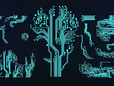 Creative Circuit Board Pattern Wall Decor With Tree Shape And Blue Background 3d model