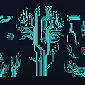 Creative Circuit Board Pattern Wall Decor With Tree Shape And Blue Background