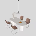 Modern Dining Table With Chairs Dried Flowers Vase Fruit Plate And Black Pendant Light
