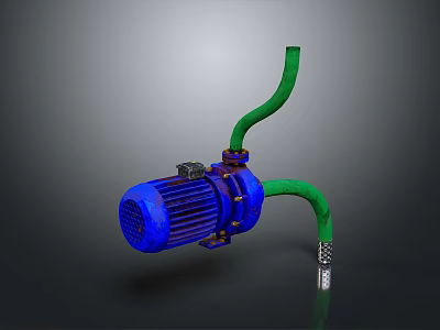 Blue Mechanical Industrial Pump With Green Flexible Hose And Motor Component 3d model