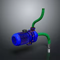 Blue Mechanical Industrial Pump With Green Flexible Hose And Motor Component