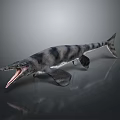 Ichthyosaur With Open Mouth Striped Skin Fins And Tail On Gray Background With Reflection
