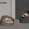 Poliform Modern Wooden Pet Beds With Cat And Dog Resting Comfortably