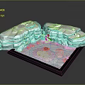 Game Movie Character in 3D Scene Standing Between Two Rocks with Dirt Ground Green Grass