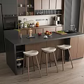 Modern Restaurant Kitchen Interior With Island Counter Cabinets Appliances And Bar Stools