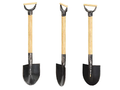 Durable Hardware Tools Three Shovels With Wooden Handles And Metal Blades 3d model