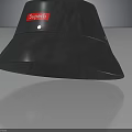 Black Shiny Supreme Bucket Hat With Red Label And Metal Rivets