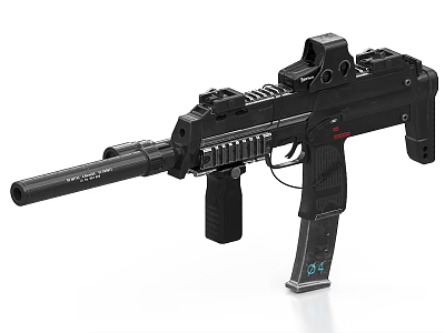Tactical Submachine Gun With Black Design Scope Magazine And Modern Accessories 3d model