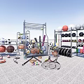 Sports Equipment Collection With Various Balls Racks And Training Tools