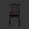 Vintage Wooden Single Chair With Red Upholstered Seat And Carved Backrest