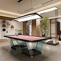 Modern Basement Gym Pool Table Billiard Room Man-made Landscape Gym Background Hole Board Fitness Equipment Water Bar Piano 3d model