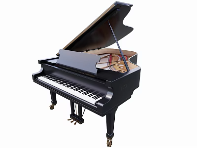 Black Grand Piano Musical Instrument With Classic Design Polished Surface And Wooden Legs 3d model