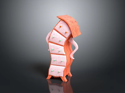 Orange Anthropomorphic Chest of Drawers With Multiple Drawers Arm Like Details And Unique Top Structure 3d model
