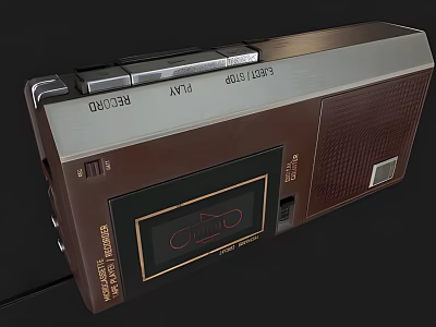 Vintage Brown And Silver Radio Cassette Player With Gold Logo And Control Knobs 3d model