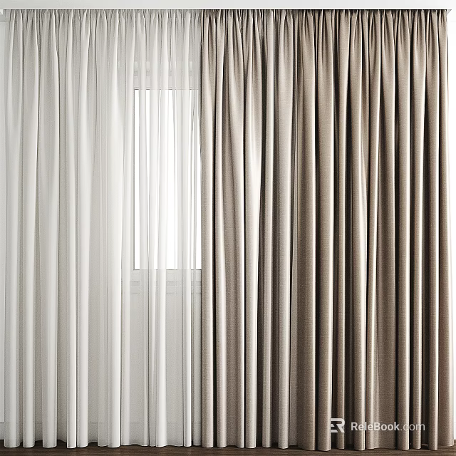 Luxurious Modern Curtains With Light Filtering And Solid Color Design 3d model 