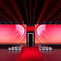 Professional Stage Design With Red Background Large Screens Red Carpet And Dynamic Lighting 3d model