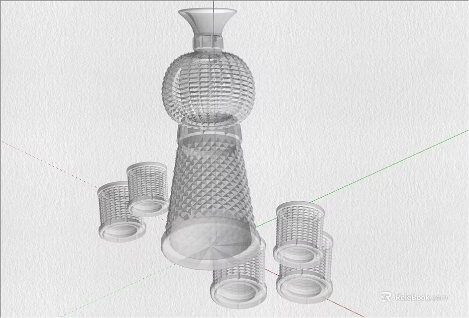 3D Model of Cups with Mesh Texture and Surrounding Smaller Cups in Gray Background 3d model 