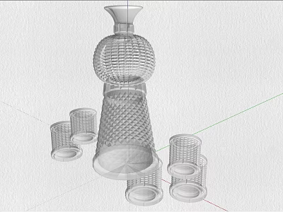 3D Model of Cups with Mesh Texture and Surrounding Smaller Cups in Gray Background 3d model