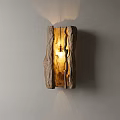 Rustic Natural Wood Wall Lamp with Warm Light Illumination Mounted on Light Wall