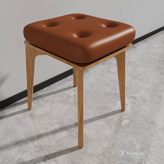 Minimalist Single Chair With Brown Button Tufted Seat And Light Wooden Legs 3d model 