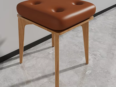 Minimalist Single Chair With Brown Button Tufted Seat And Light Wooden Legs 3d model