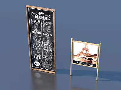 Essential Daily Life Supplies Including Menu Board And Paris Eiffel Tower Photo Frame 3d model