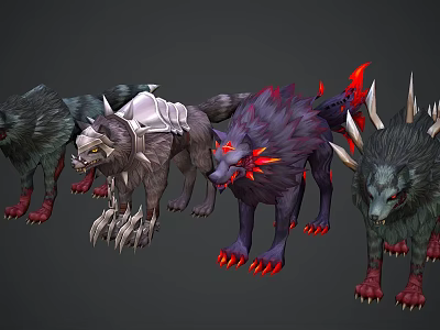 Various Reptiles With Spiked Features Red Eyes And Sharp Claws In Different Stances 3d model