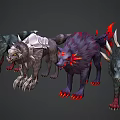 Various Reptiles With Spiked Features Red Eyes And Sharp Claws In Different Stances