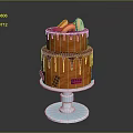 Delicious Two Tier Orange Cake With Chocolate Drizzle And Top Decorations On White Cake Stand
