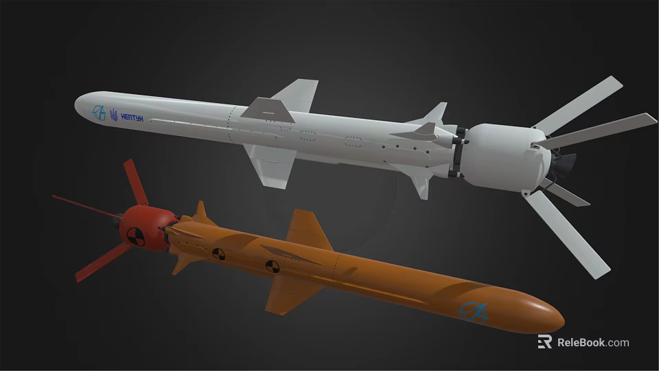 Two Different Military Missiles White With Blue Logo And Orange With Red Propeller 3d model 