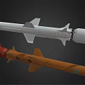 Two Different Military Missiles White With Blue Logo And Orange With Red Propeller