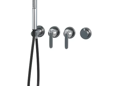 Chrome Bathroom Faucet With Multiple Control Knobs And Handheld Shower Head 3d model