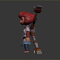Four Armed Ape Like Creature in Decorative Warrior Attire Holding Weapons on Gray Background