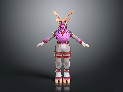 Game Movie Character With Deer Antlers Detailed Pink White Red Stylish Costume Design 3d model