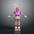 Game Movie Character With Deer Antlers Detailed Pink White Red Stylish Costume Design