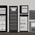 Different Kitchen Appliances With Glass Door Storage In Black And White Styles