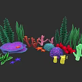 Vibrant Ocean Plant Art Featuring Colorful Seaweed Corals Starfish And Mushrooms