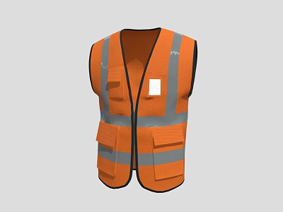 Orange High Visibility Reflective Safety Vest With Silver Strips Pockets And White Label 3d model