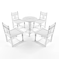 Classic Wooden Dining Table And Chairs Set With Carved Backrests And Round Top 3d model