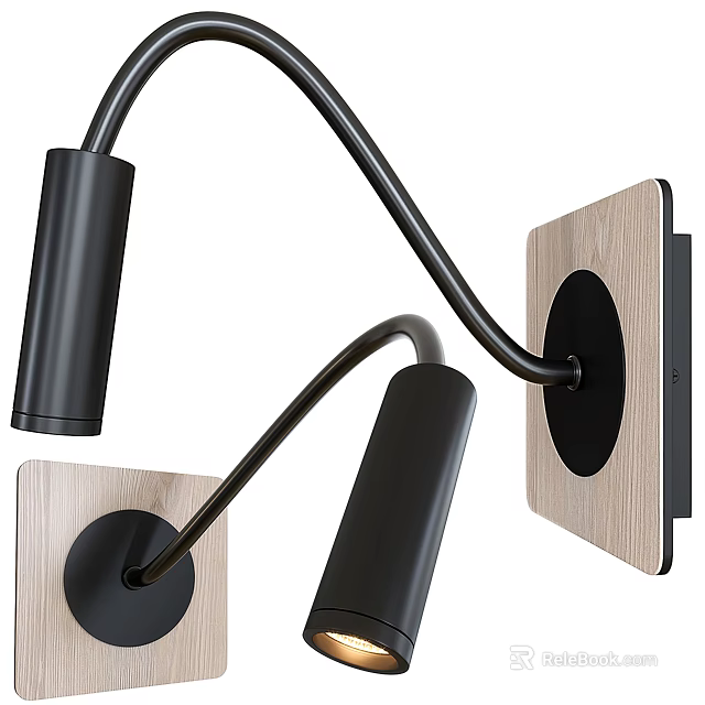 Modern Wall Lamp With Wooden Base And Black Adjustable Arm For Home Decor 3d model 