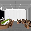 Modern Conference Room Interior With Large Black Screen Curved Table Green Plants And Recessed Lighting